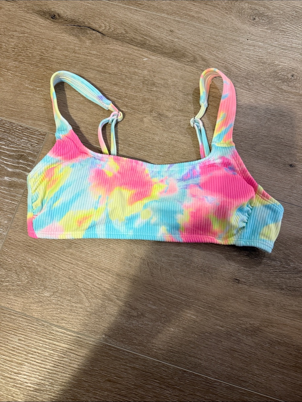 Xhilaration Multicolor Tie-Dye Ribbed Bikini Top — Pink, Blue & Yellow